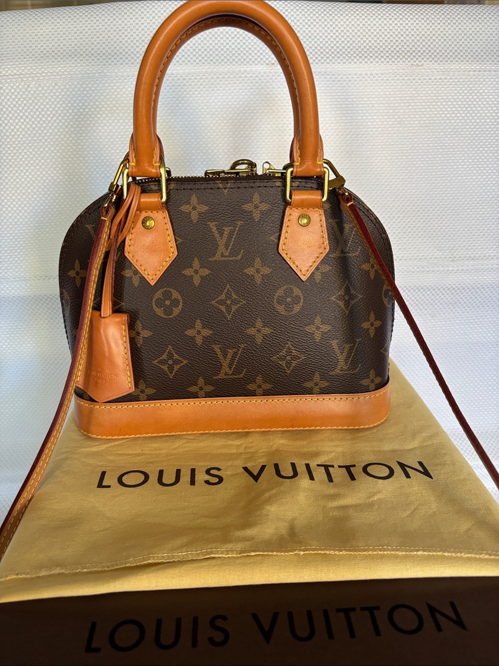 Louis Vuitton Monogram Alma BB Satchel - Brown with Tan Trim